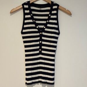 White House Black Market Blue White Stripe Ribbed Sleeveless Top S